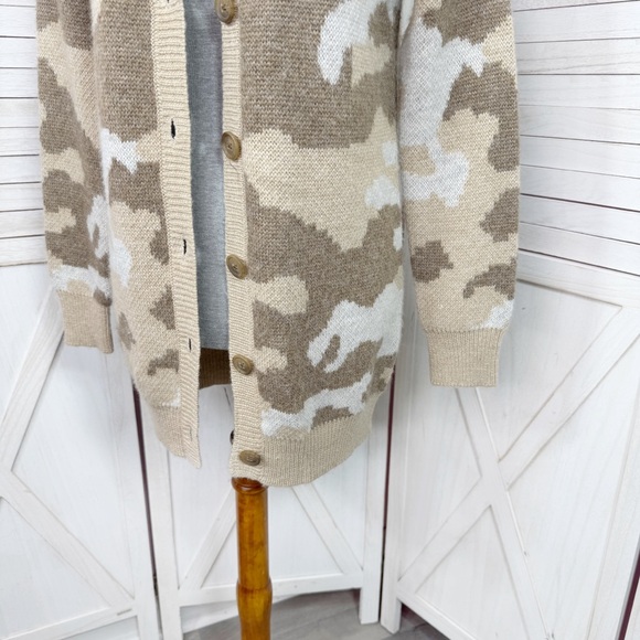 Lucky Brand Dessert Camo V‎ Neck Long Cardigan Sweater Tan Cream Small - Picture 6 of 12